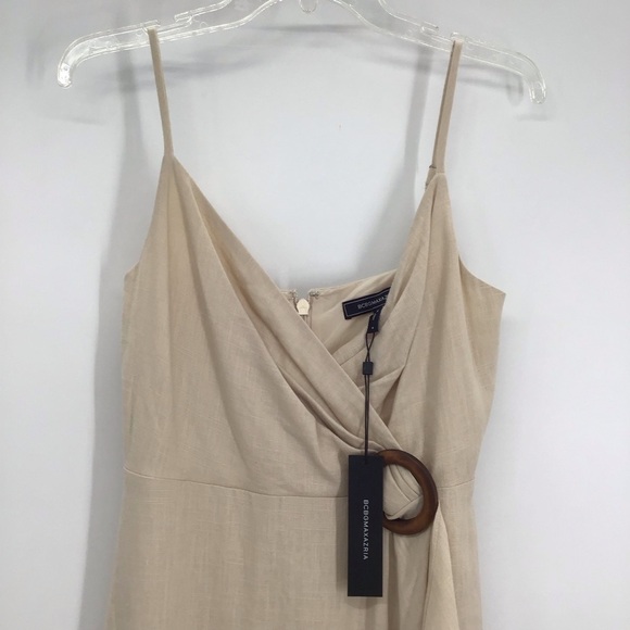 BCBGMAXAZRIA Linen Blend “Doris” Ruffled Midi Dress Corozo Beige NWT Size 6 - Picture 5 of 10